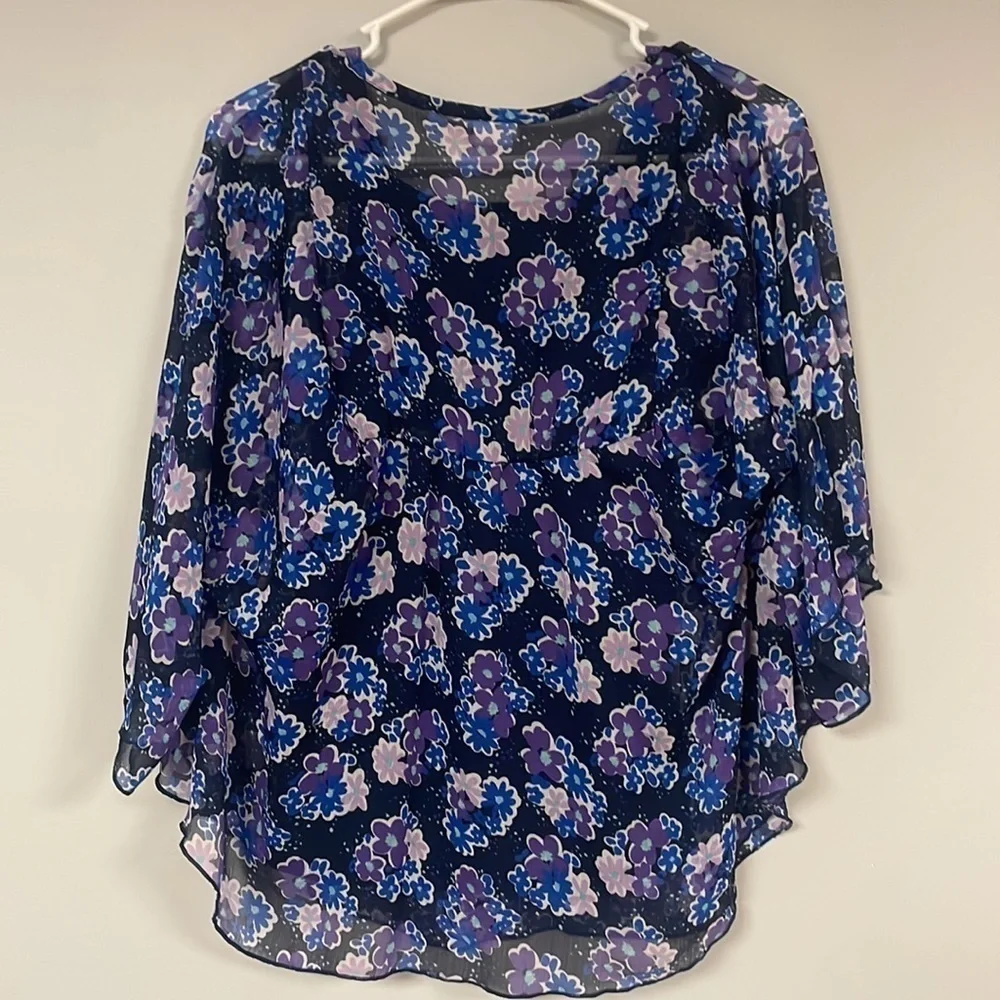 Justice layered Tank, M/L, Flowered navy, pink & purple